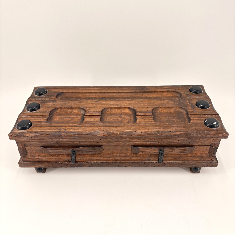 Vintage Apco Japan‎ Wood Valet Jewelry Box MCM Red Velvet Lined Mens Organizer